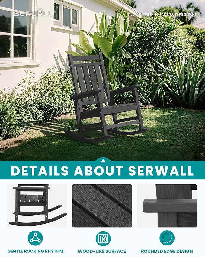 SERWALL Outdoor Rocking Chair, HDPE Rocking Chair - Image 5
