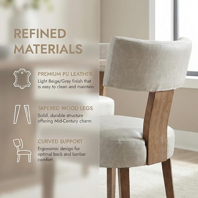 HNY Mid Century Modern Dining Chairs Set of 6, Farmhouse PU Leather Upholstered - Image 6