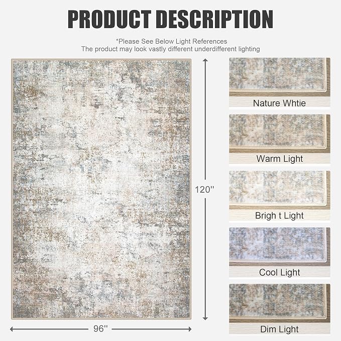 8x10 Area Rug Living Room Rug: Washable Modern Abstract Soft Thin Rug Indoor - Image 2