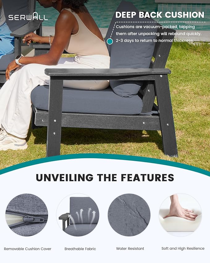 SERWALL Outdoor Patio Furniture Set, 5 Piece HDPE Patio Conversation Sets - Image 3