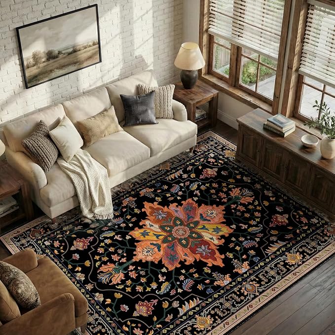 RELEANY Area Rugs 5'x7' Washable Non-Slip, Floral Vintage Distress Print - Image 2