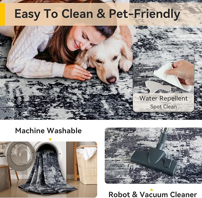 RELEANY Washable Area Rugs 5'x7' Non-Slip Modern Abstract Soft - Image 4