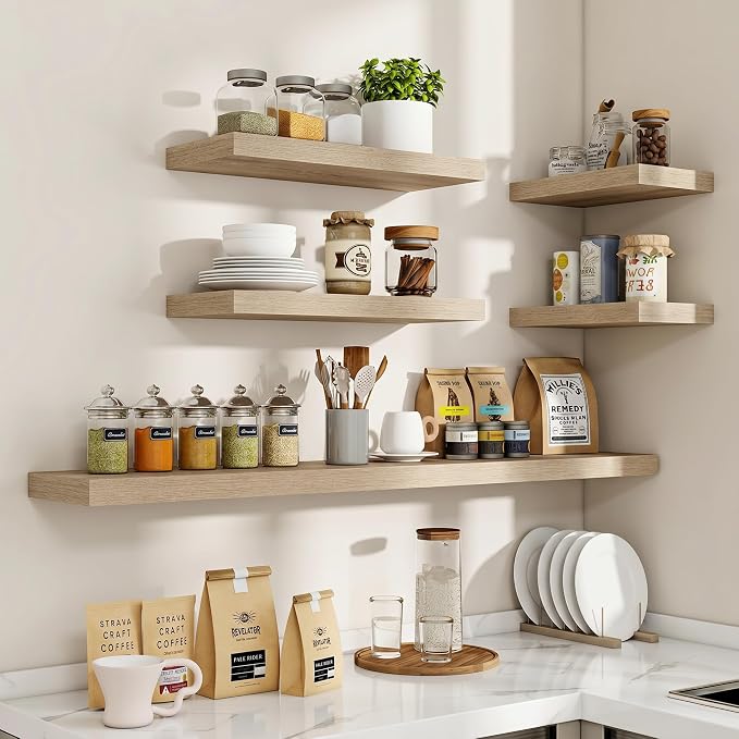Acovy 36 Inch Floating Shelves, 3D Textured Wood Grain, Wooden Shelves - Image 7