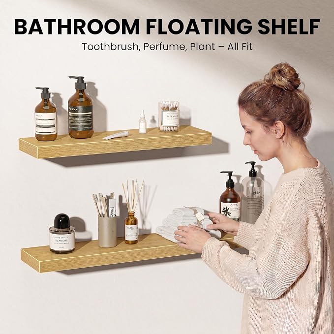 Fun Memories Floating Shelves for Wall, 36 Inch Long Set of 2 Rustic Wood Wall - Image 3
