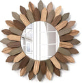 Emfogo Wall Mirror 12 inch Rustic Wood Sunburst Boho Mirror Farmhouse Wall by Emfogo