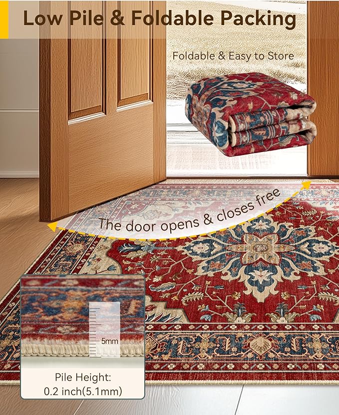 RELEANY Area Rugs 8'x10' Washable Non-Slip, Floral Vintage Distress Print - Image 4