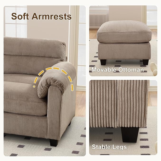 HAOMARKETS Corduroy Sofa Set, Upholstered Armchair and 3-Seater Couch - Image 5