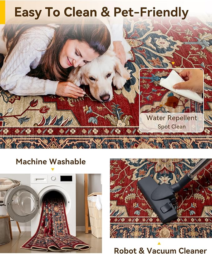 RELEANY Area Rugs 5'x7' Washable Non-Slip, Floral Vintage Distress Print - Image 5