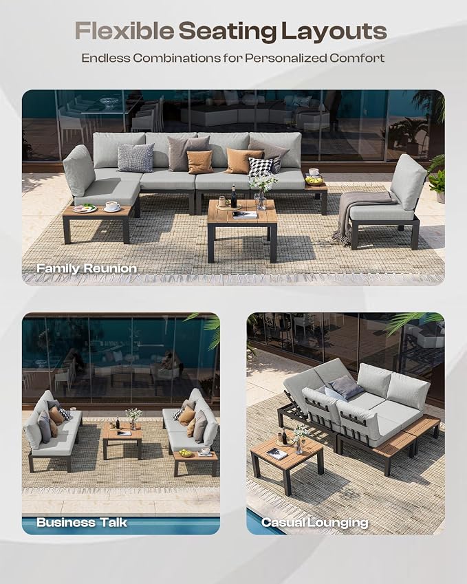 Aluminum Modular Outdoor Patio Furniture Set, 8 Seats Sectional Sofa Set - Image 3