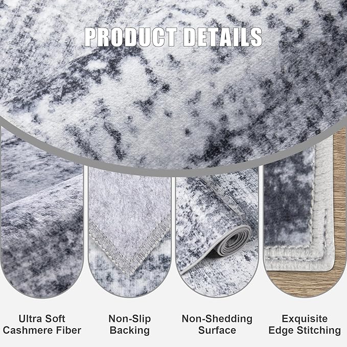 2'x6' Runner Rug Washable Rug: Modern Abstract Soft Thin Runner Rug Grey - Image 6