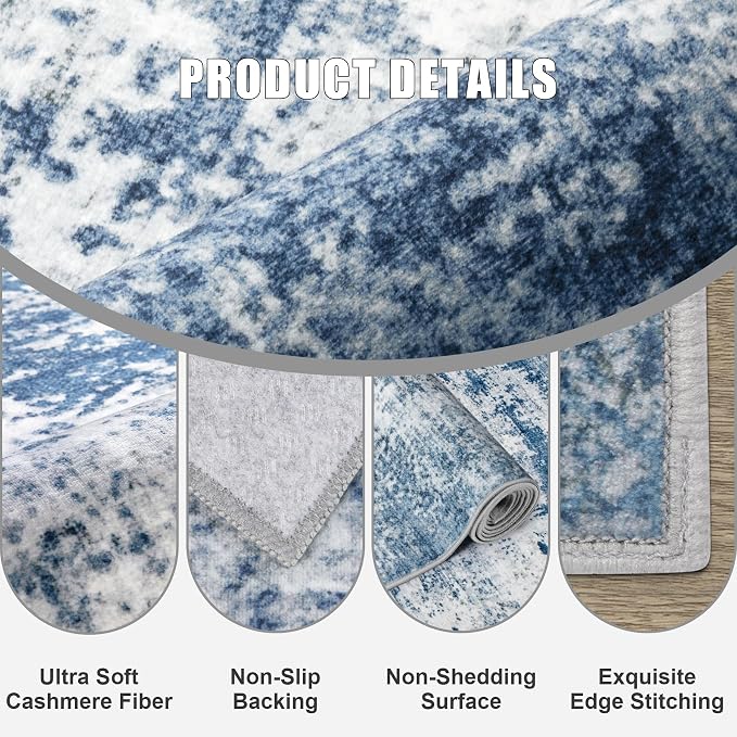 Round Area Rug for Living Room: 4 ft Washable Modern Abstract Soft Thin Rug - Image 5