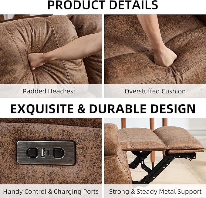 EBELLO Power Reclining Loveseat, Faux Leather Double Recliner Sofa - Image 3