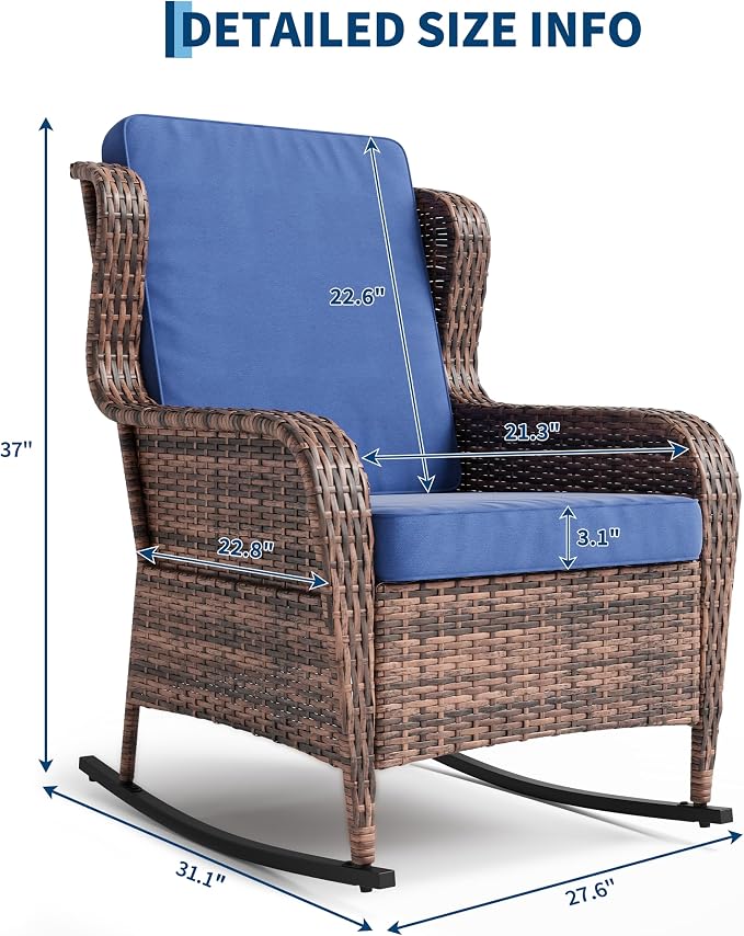 Patio Rocking Chair for Outdoor, Rattan Wicker Chair - Image 2