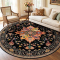 RELEANY Area Rugs Round 6ft Washable Non-Slip, Floral Vintage Distress Print by RELEANY