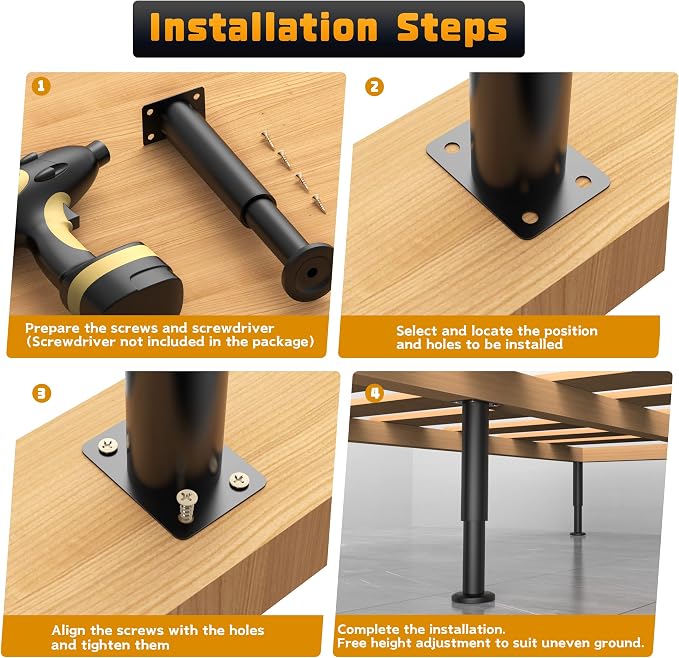 Wlrrcwdttc 4 Pcs Metal Adjustable Furniture Legs 4.72-7.08 inch, Adjustable - Image 3