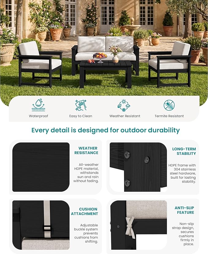 SERWALL Black HDPE Outdoor Loveseat - Image 4