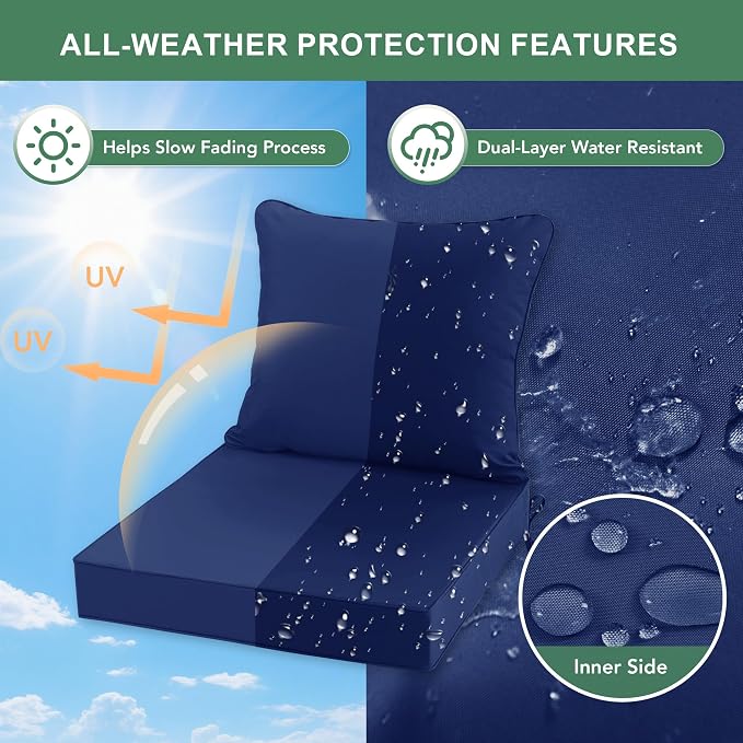 Summsun Outdoor Cushions for Patio Furniture 24 x 24 Inch, Double-Sided - Image 3