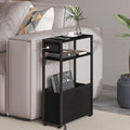 Leomonio Black Side Table with Charging Station, Slim End Tables with Fabric by Leomonio
