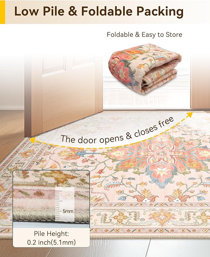 RELEANY Area Rugs 10'x12' Washable Non-Slip, Floral Vintage Distress Print - Image 4