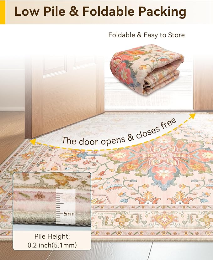 RELEANY Area Rugs Round 6ft Washable Non-Slip, Floral Vintage Distress Print - Image 6