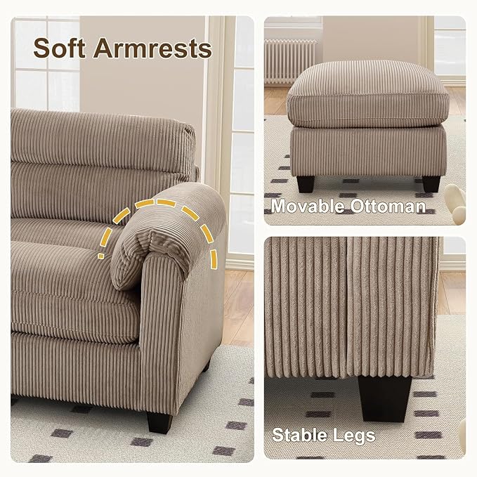 HAOMARKETS Corduroy Sofa Set, Upholstered Loveseat and 3-Seater Couch Set of 2 - Image 5