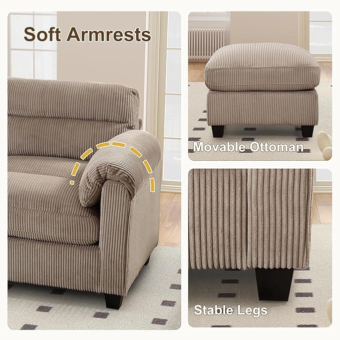 HAOMARKETS Corduroy Sofa Set, Upholstered Armchair and Loveseat Sofa Set of 2 - Image 5