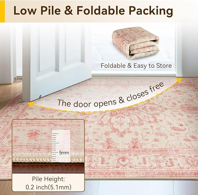 RELEANY Area Rugs 4'x6' Washable Non-Slip, Floral Vintage Distress Print - Image 4