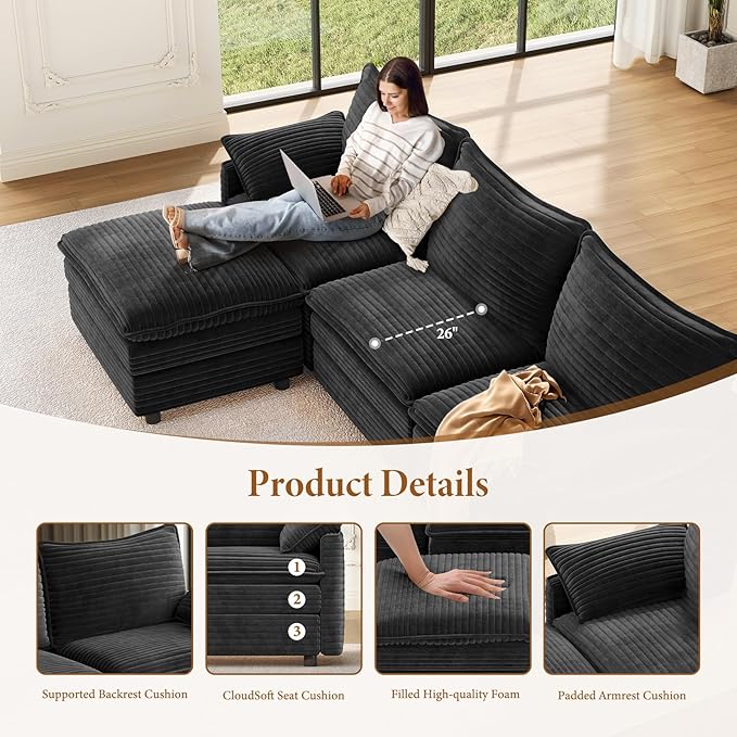 Vesgantti 108" Modular Cloud Couch, Deep Seat Sectional Sofa - Image 4