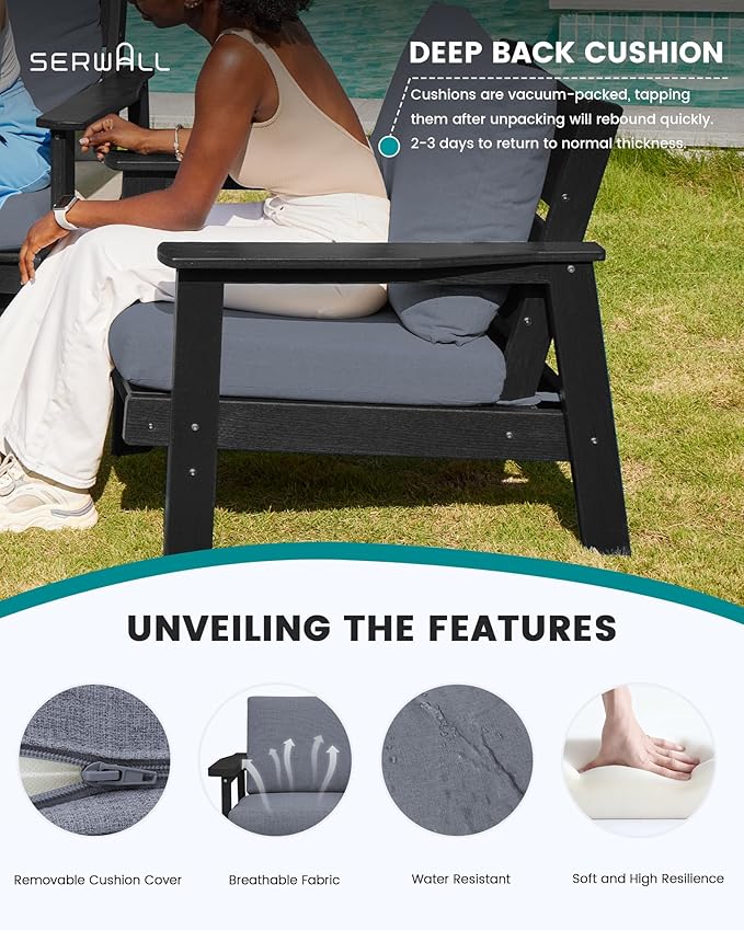 SERWALL 4 Piece HDPE Outdoor Furniture Set, All Weather Wood-Like Outdoor Sofa - Image 3