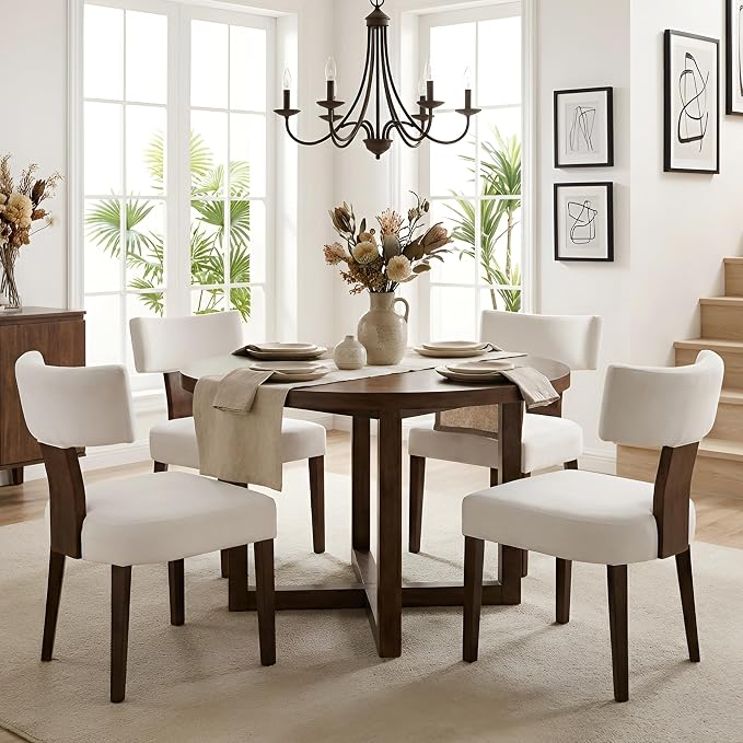 HNY Set of 6 Mid Century Modern Dining Chairs, Farmhouse Velvet Upholstered - Image 8