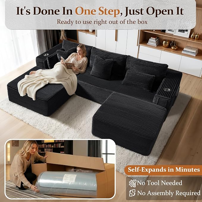 108" Oversized Cloud Sectional Couch, Comfort U Shaped Boneless Couch - Image 5