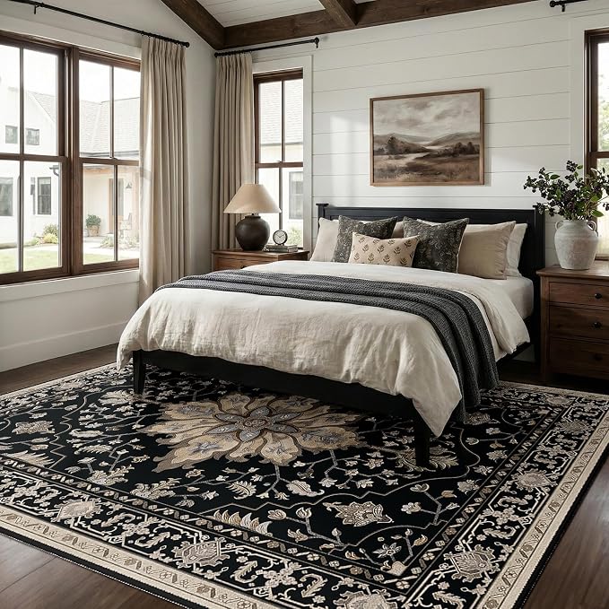 RELEANY Area Rugs 8'x10' Washable Non-Slip, Floral Vintage Distress Print - Image 2