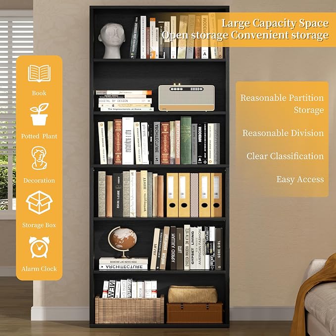 Shintenchi Bookshelf, 6-Tier Open Bookcase and Bookshelves, 6 Shelf Display - Image 5