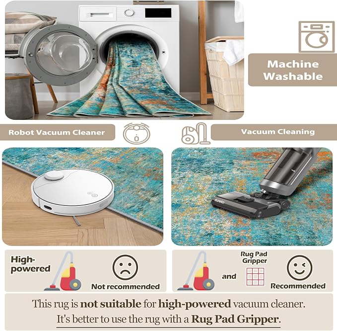 RELEANY Washable Area Rugs Square 8ft Non-Slip Modern Abstract Soft - Image 3