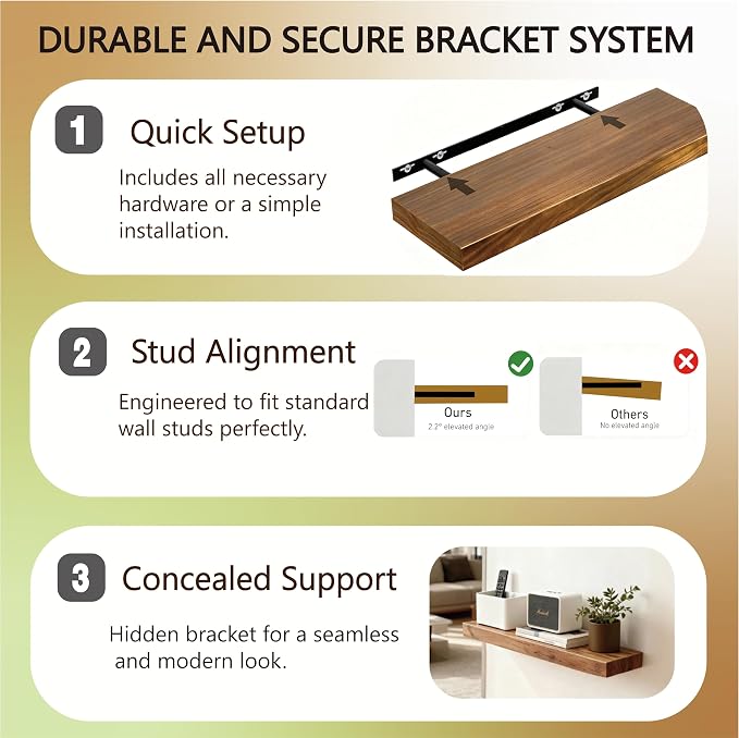 Solid Wood Floating Shelves, 15in Finished Real Wood Wall Shelves - Image 6