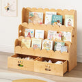 ELYKEN Kids Bookshelf with 2 Drawers, 3-Tier Bamboo Book Shelf by ELYKEN