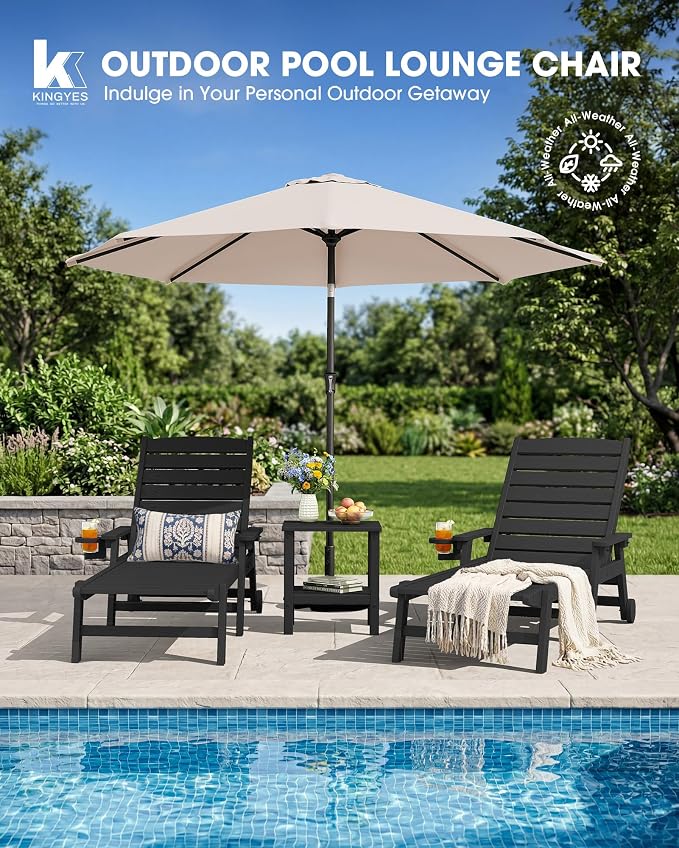 KINGYES HDPE Lounge Chair Outdoor Set of 2, Patio Chaise Lounge Recliner - Image 7
