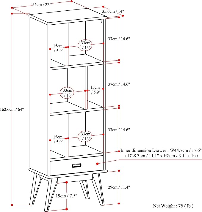 SIMPLIHOME Draper 22 inch Mid-Century Modern 6 Cubbie Bookcase - Image 3
