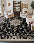 RELEANY Area Rugs 10'x14' Washable Non-Slip, Floral Vintage Distress Print by RELEANY