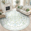 RELEANY Area Rugs Round 8ft Washable Non-Slip, Floral Vintage Distress Print by RELEANY
