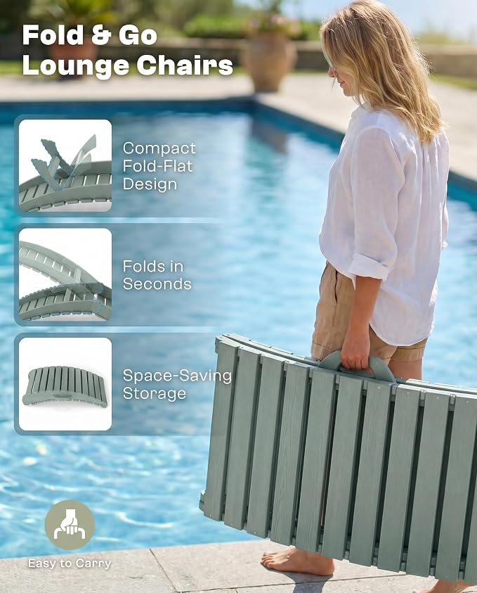 Folding HDPE Outdoor Chaise Lounge - Image 3