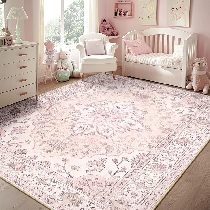 RELEANY Area Rugs 6'x9' Washable Non-Slip, Floral Vintage Distress Print - Image 2