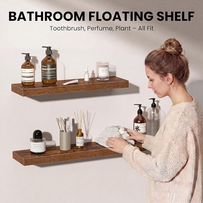 Fun Memories Floating Shelves for Wall, 30 Inch Set of 2 Rustic Wood Wall - Image 3