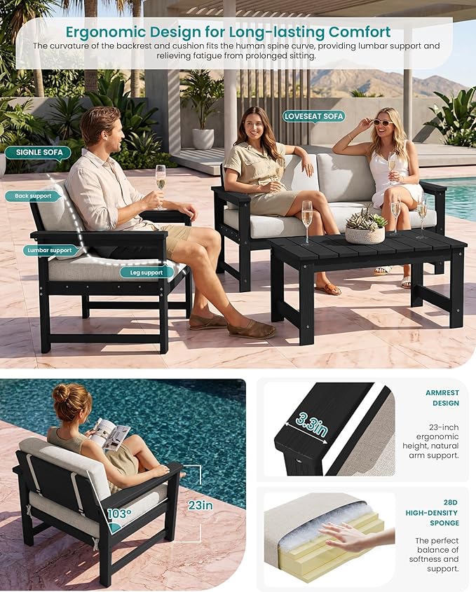 SERWALL 4 Pieces HDPE Outdoor Sofa Set - Image 2
