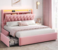 Full LED Velvet Bed Frame with 2 Storage Drawers&Hidden Headboard, Upholstered by JOCOEVOL
