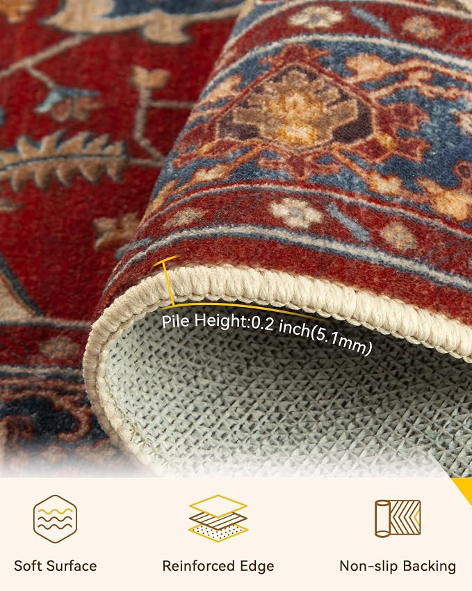 RELEANY Area Rugs Round 7ft Washable Non-Slip, Floral Vintage Distress Print - Image 3