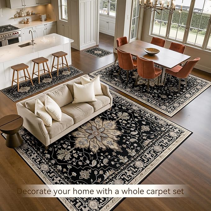 RELEANY Area Rugs 7'x9' Washable Non-Slip, Floral Vintage Distress Print - Image 4