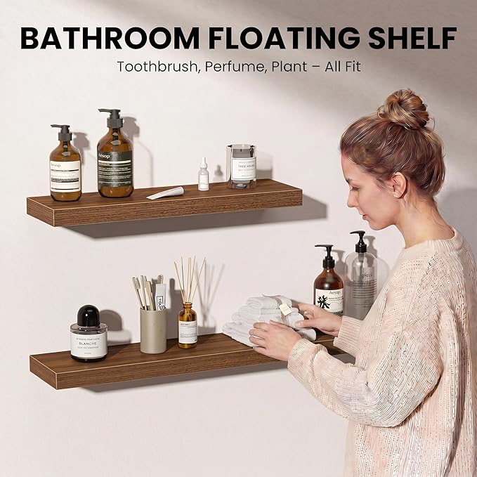 Fun Memories Floating Shelves for Wall, 40 Inch Long Set of 2 Rustic Wood Wall - Image 3