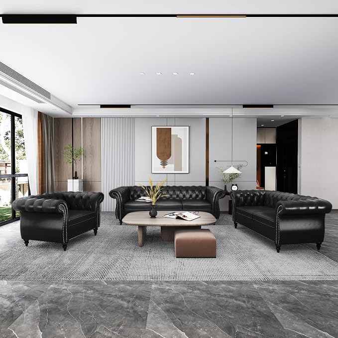 QHITTY 2 Piece Living Room Set, Sectional Chesterfield Sofa Chair Contemporary - Image 9