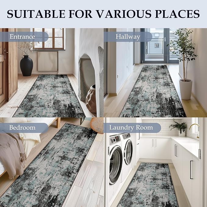 RELEANY Washable Area Rugs 2'x8' Non-Slip Modern Abstract Soft - Image 3